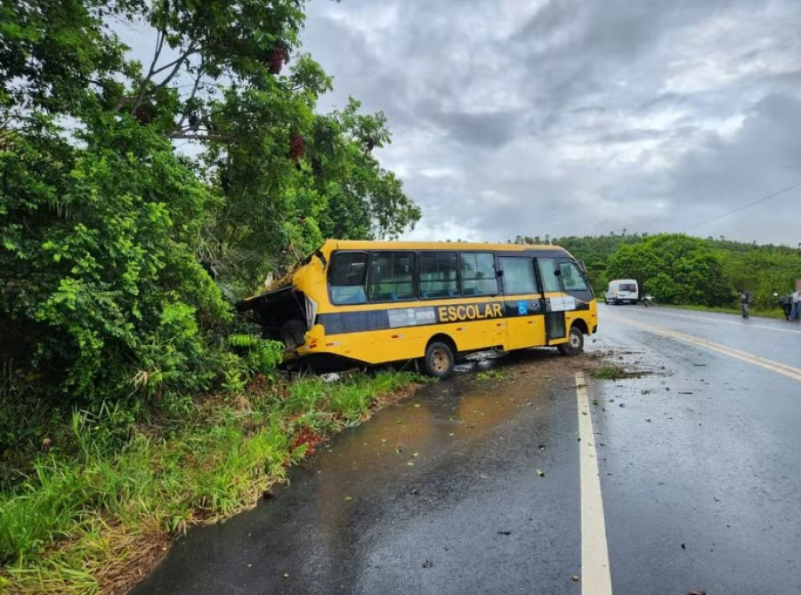 Ônibus escolar capota e motorista fica ferido na SE-100, em Indiaroba